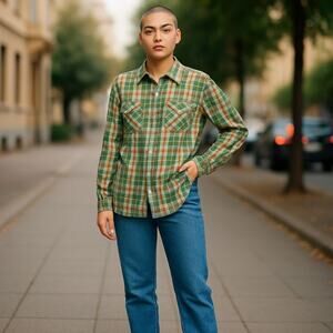 Denim & Supply Ralph Lauren Shirt Womens LG Green Plaid RL Utility Button Up NEW